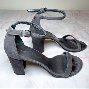 Stuart Weitzman NEARLYNUDE Suede Block Heel Sandal